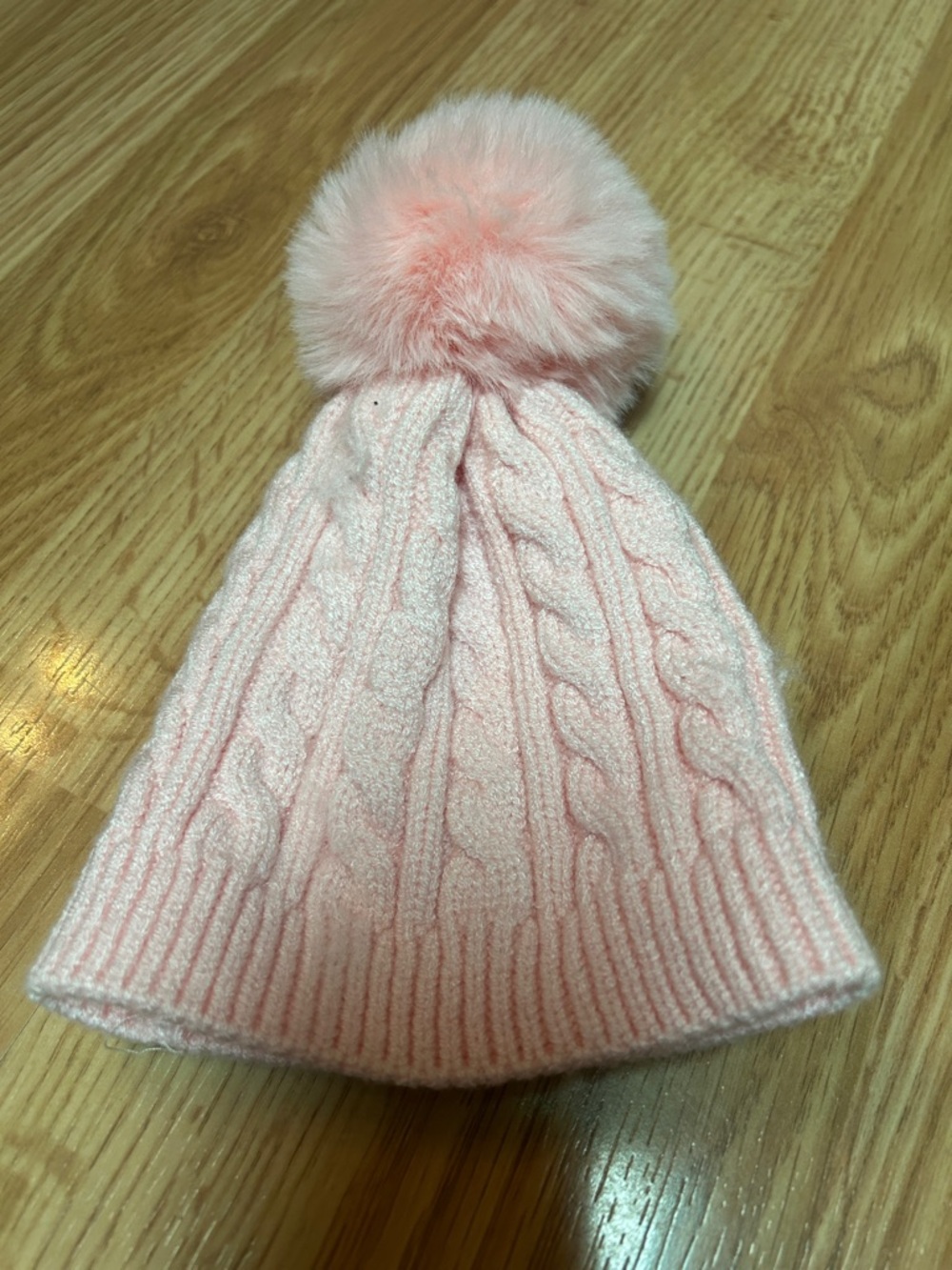 Infant Pink Cable Knit Beanie with Pom Pom